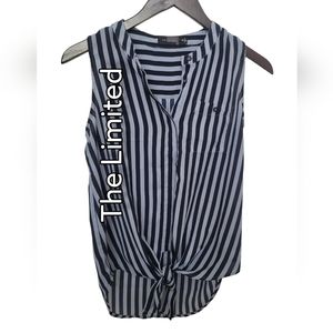 𝅺black and Gray Striped Sleeveless Tie Blouse Size XS